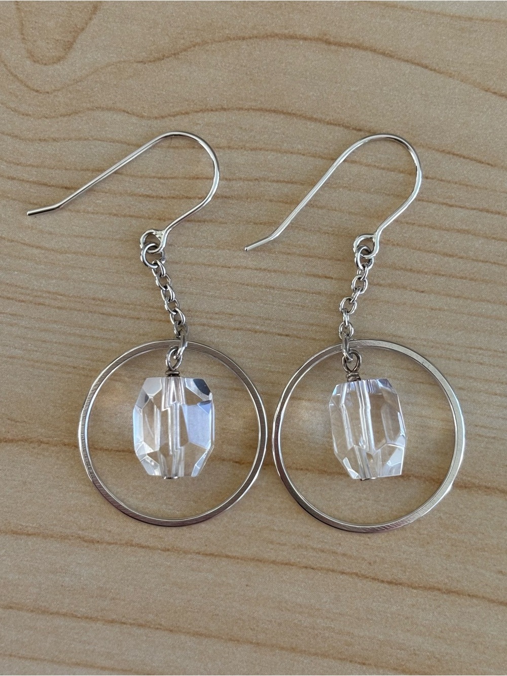 Vintage Deb Guyot Quartz Sterling Silver Circle Dangle Earrings